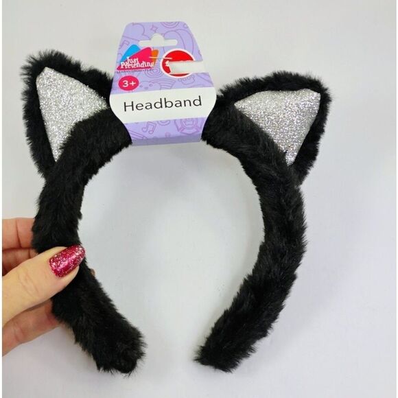 Cat ears Headband Black faux fur with Silver Glitter Ears Cosplay - Picture 6 of 11